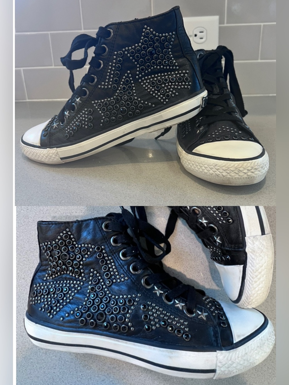 Ash Limited Black High-Top Studded Star Sneakers Lace up Zip Up Fit 6 to 6 1/2